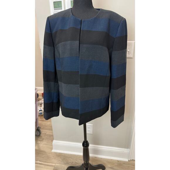 Tahari ASL Blazer Jacket Chic Black Blue Stripe Long Sleeve Plus Women's Size 16 - Picture 2 of 9